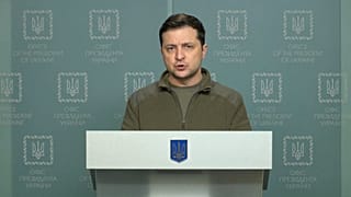 El presidente Volodímir Zelenski durante su discurso del viernes 25 de febrero