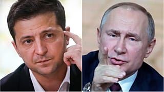 Russian President Vladimir Putin, right, and Ukrainian President Volodymyr Zelenskyy, left.