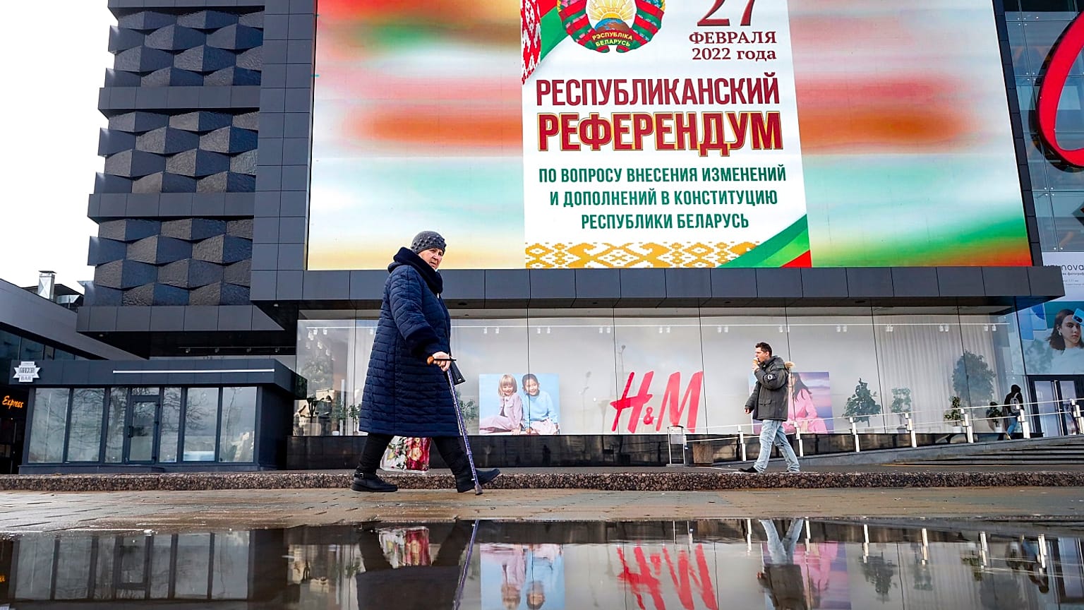 A poster which reads "Referendum on constitutional amendments" in the Belarus capital Minsk. 