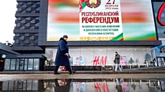 A poster which reads "Referendum on constitutional amendments" in the Belarus capital Minsk. 