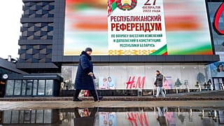 A poster which reads "Referendum on constitutional amendments" in the Belarus capital Minsk. 