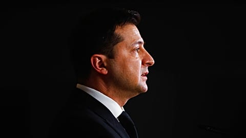 FILE - Ukraine's President Volodymyr Zelenskyy speaks during a media conference at an Eastern Partnership Summit in Brussels, Dec. 15, 2021.