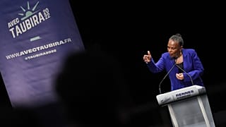 Christiane Taubira lors d'une réunion publique à Rennes le 27 février 2022.