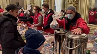 In Budapest Nyugati waiting room, volunteers distribute the donations brought in to refugees coming from Ukraine on Tuesday, 1st March, 2022.