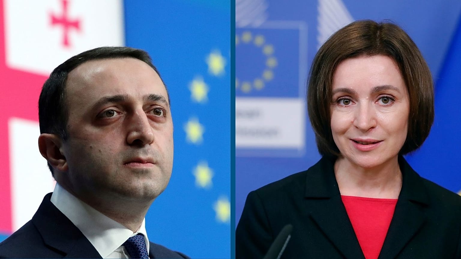 À gauche, le Premier ministre géorgien Irakli Garibachvili. À droite, la présidente moldave Maia Sandu