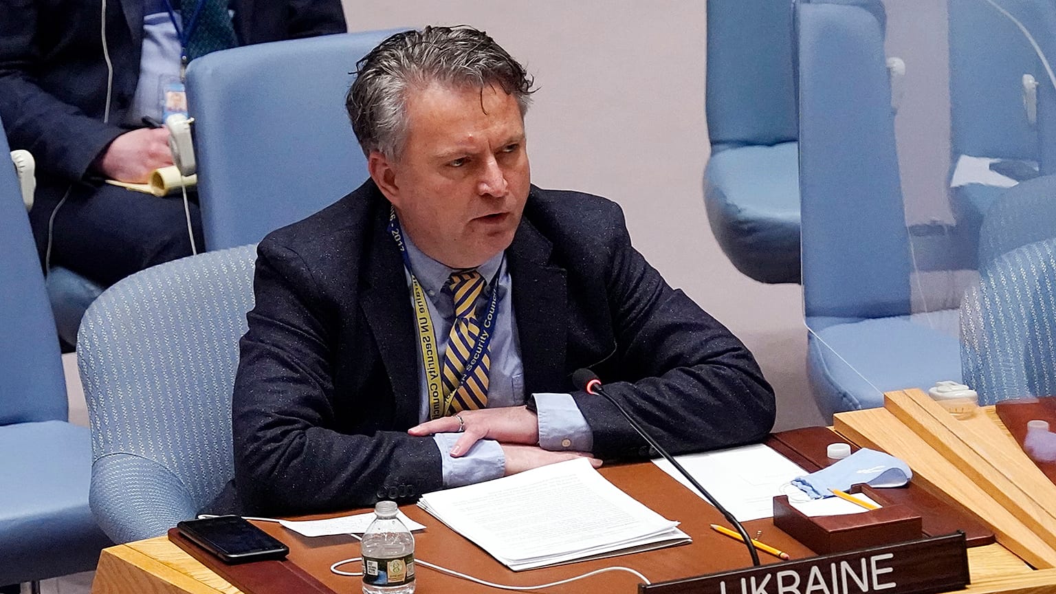 Ukraine's UN Ambassador Sergiy Kyslytsya addresses the UN Security Council, Friday, 4 March, 2022.