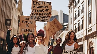 Women hold placards