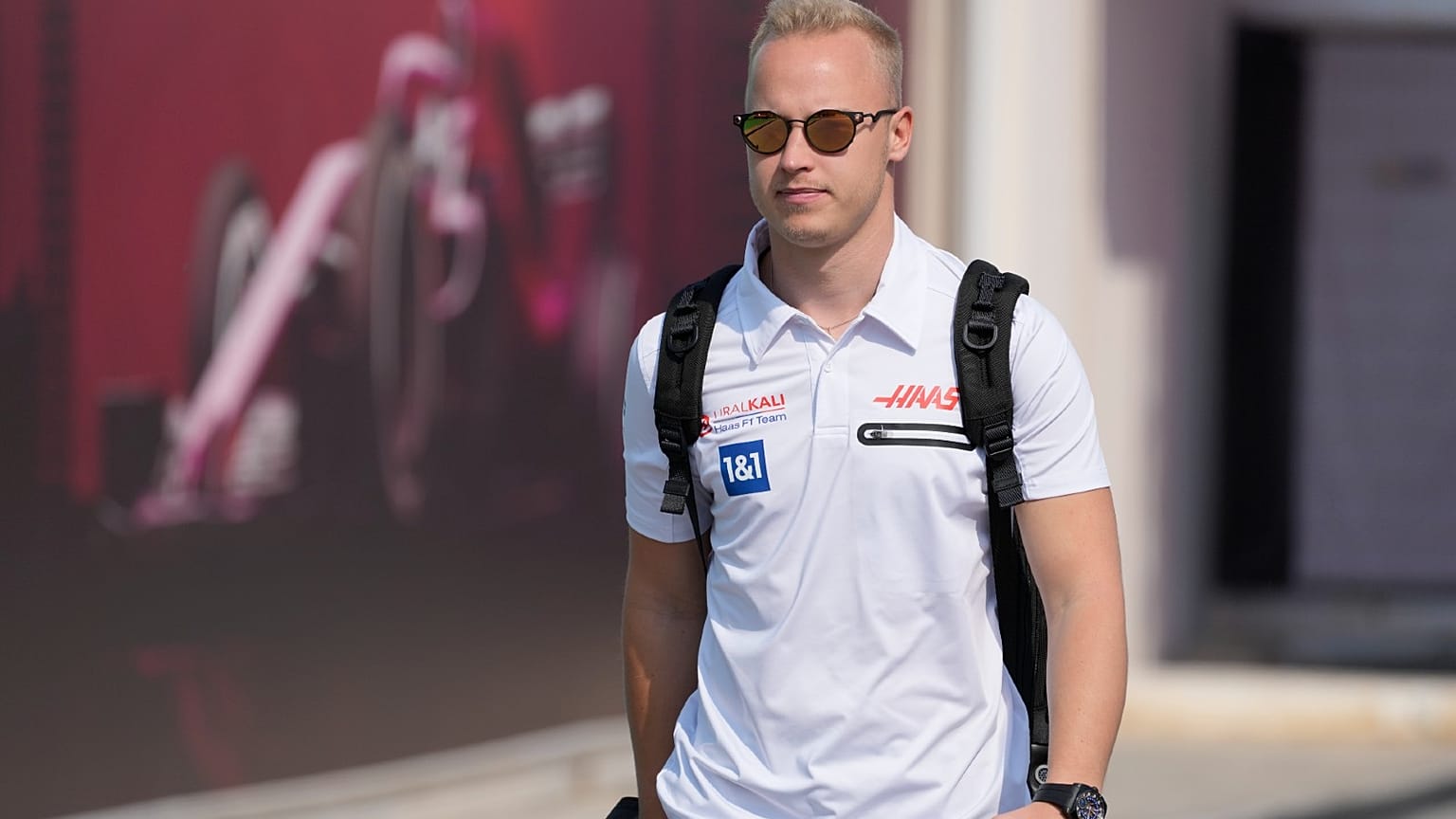 Haas driver Nikita Mazepin of Russia arrives to the Losail International Circuit in Losail, Qatar, Nov. 18, 2021 