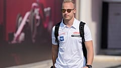 Haas driver Nikita Mazepin of Russia arrives to the Losail International Circuit in Losail, Qatar, Nov. 18, 2021 