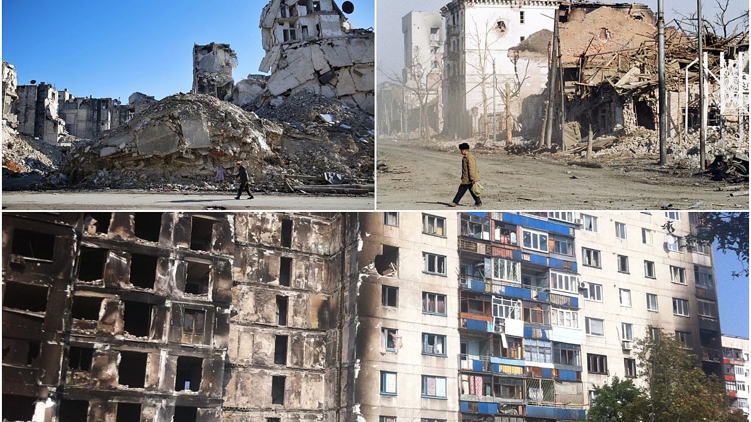 ثلاثة صور تظهر الدمار في غروزني وحلب وليسيكانسك