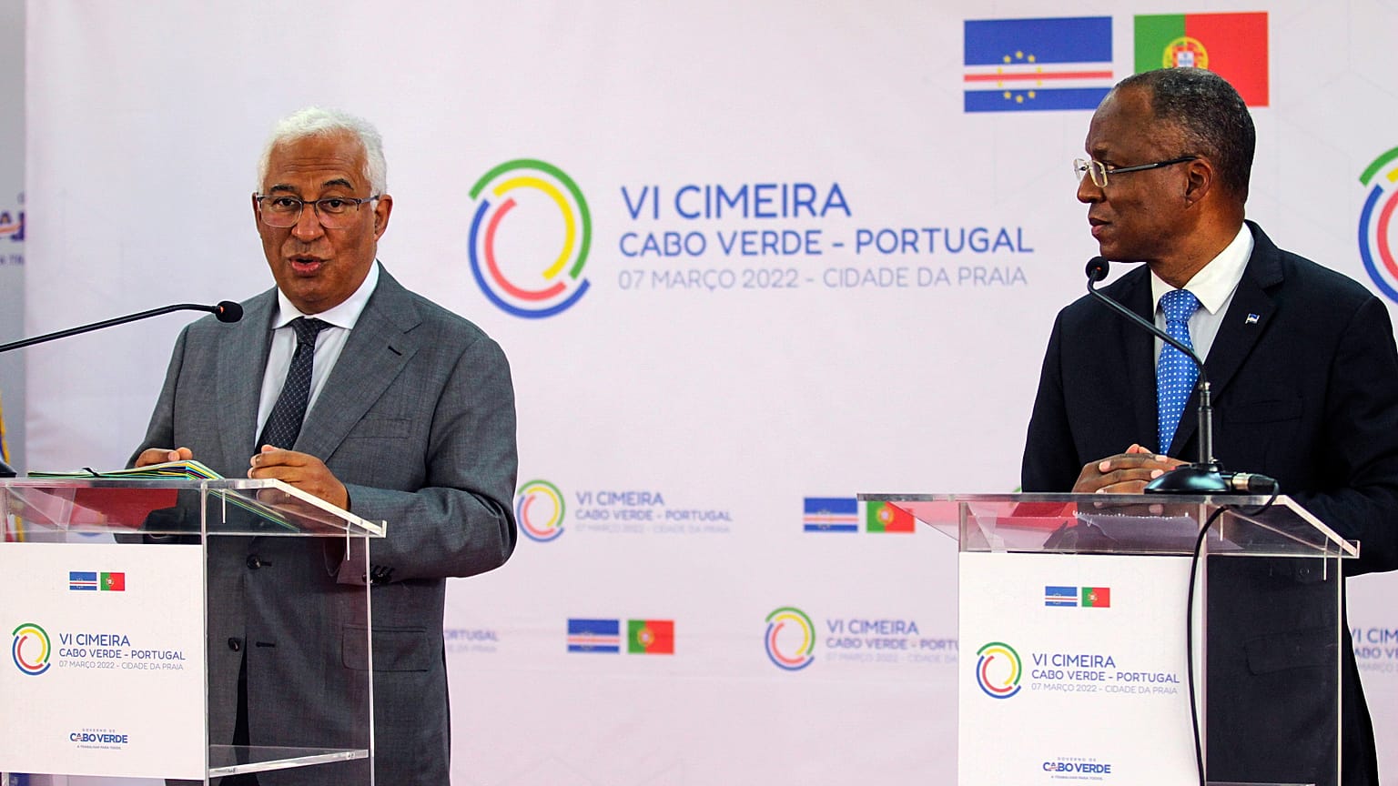 António Costa e Ulisses Correia e Silva durante a VI Cimeira entre Cabo Verde e Portugal