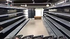 Empty supermarket shelves were seen in Nova Kakhovka, a Russian-occupied city in the Kherson Oblast region of southern Ukraine, on Tuesday, March 8, 2022.