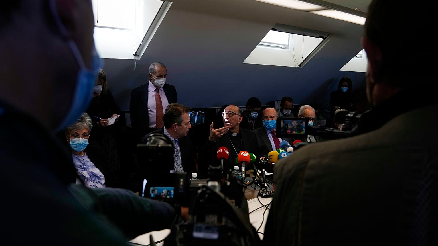 The President of the Spanish Bishops Conference speaks during a press conference in Madrid.