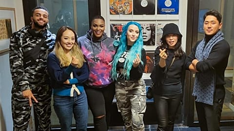 Producer Kyo Choi (2nd right) meeting song writers THE HUB, South Korea, February 2022