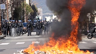 French police battled against school students during a demonstration in Ajaccio.