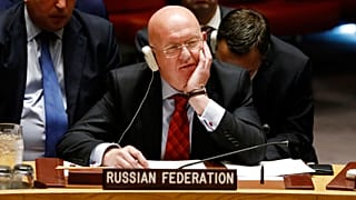 Russia's U.N. Ambassador Vassily Nebenzia listens to remarks in a meeting of the United Nations Security Council