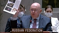 El embajador ruso ante las Naciones Unidas, Vasily Nebenzya, en la reunión extraordinaria del Consejo de Seguridad, el 11 de marzo de 2022.
