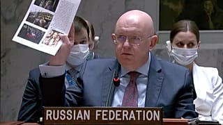 El embajador ruso ante las Naciones Unidas, Vasily Nebenzya, en la reunión extraordinaria del Consejo de Seguridad, el 11 de marzo de 2022.