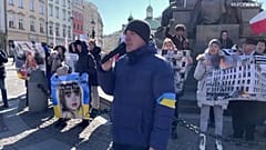 Ukrainian protesters in Krakow, Poland