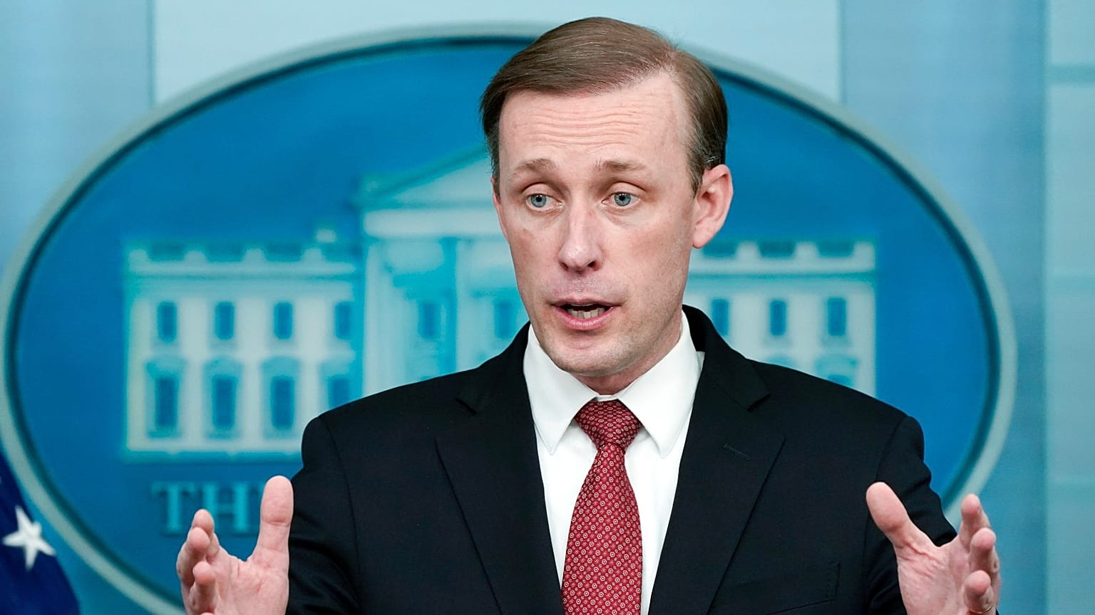 White House national security adviser Jake Sullivan speaks during a press briefing at the White House, Feb. 11, 2022, in Washington.