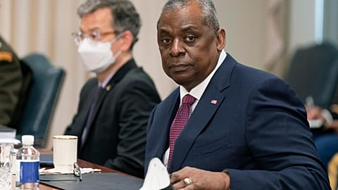 Defense Secretary Lloyd Austin meets with Ukraine's Foreign Minister Dmytro Kuleba at the Pentagon, Tuesday, Feb. 22, 2022, in Washington