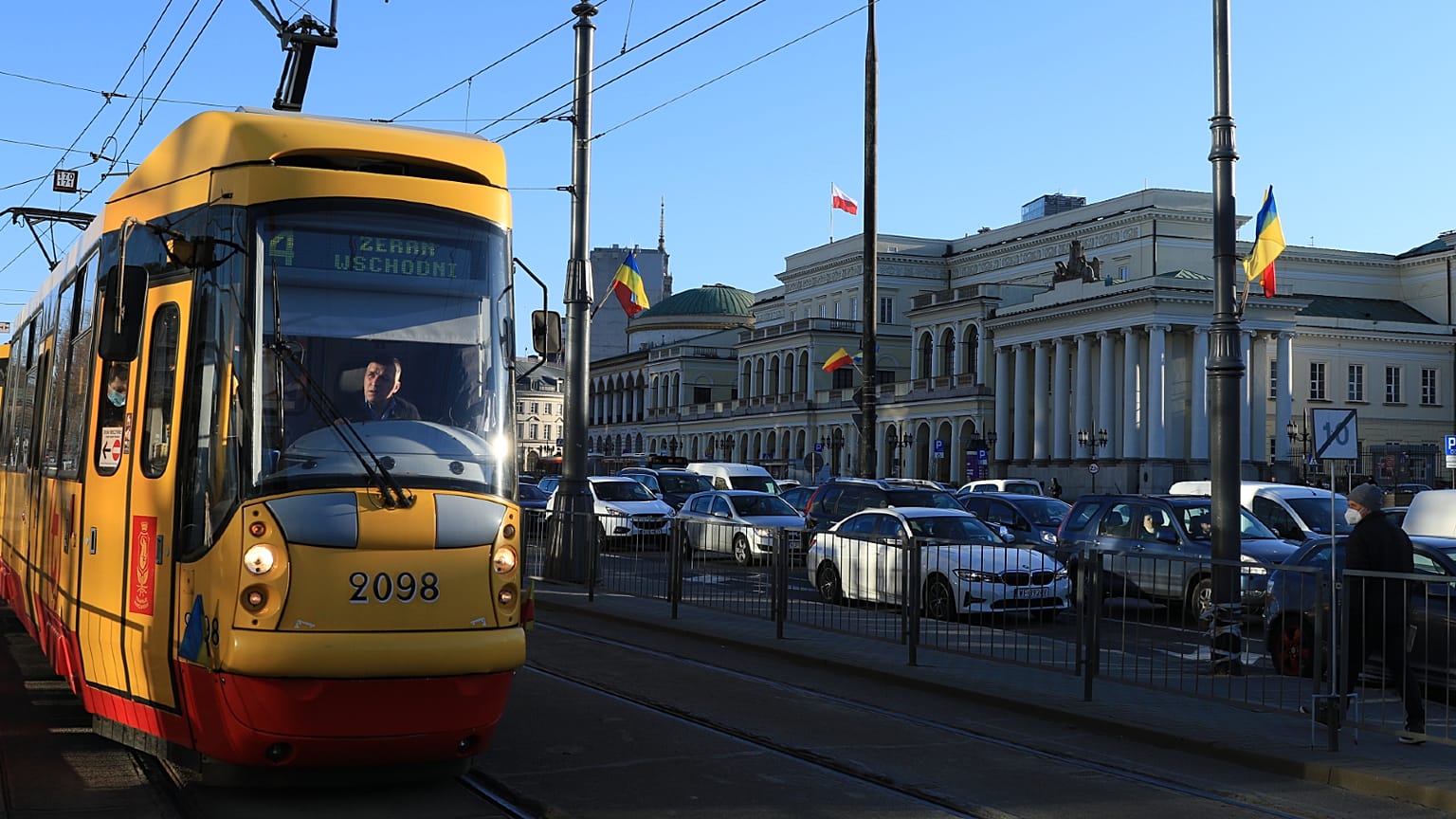 Ukraine flags flutter alongside Warsaw ones in the Polish capital