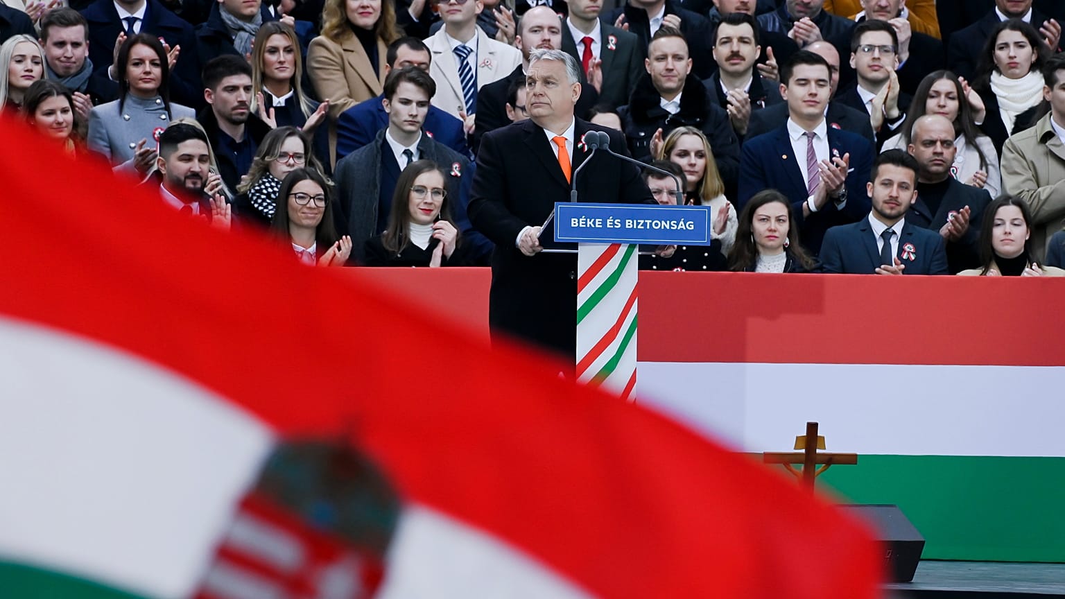 Orbán Viktor miniszterelnök beszédet mond a Kossuth téren rendezett állami ünnepségen az 1848-49-es forradalom és szabadságharc kitörésének évfordulóján, 2022. március 15-én