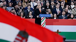 Orbán Viktor miniszterelnök beszédet mond a Kossuth téren rendezett állami ünnepségen az 1848-49-es forradalom és szabadságharc kitörésének évfordulóján, 2022. március 15-én