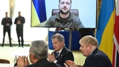 Ukrainian President Zelenskyy addresses Boris Johnson and other northern European leaders via video, to London. March 15th 2022