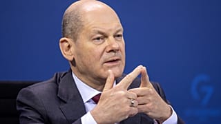 Olaf Scholz egy februári sajtóértekezleten Berlinben