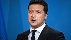 FILE: Ukrainian President Volodymyr Zelenskyy in Berlin, Monday, July 12, 2021