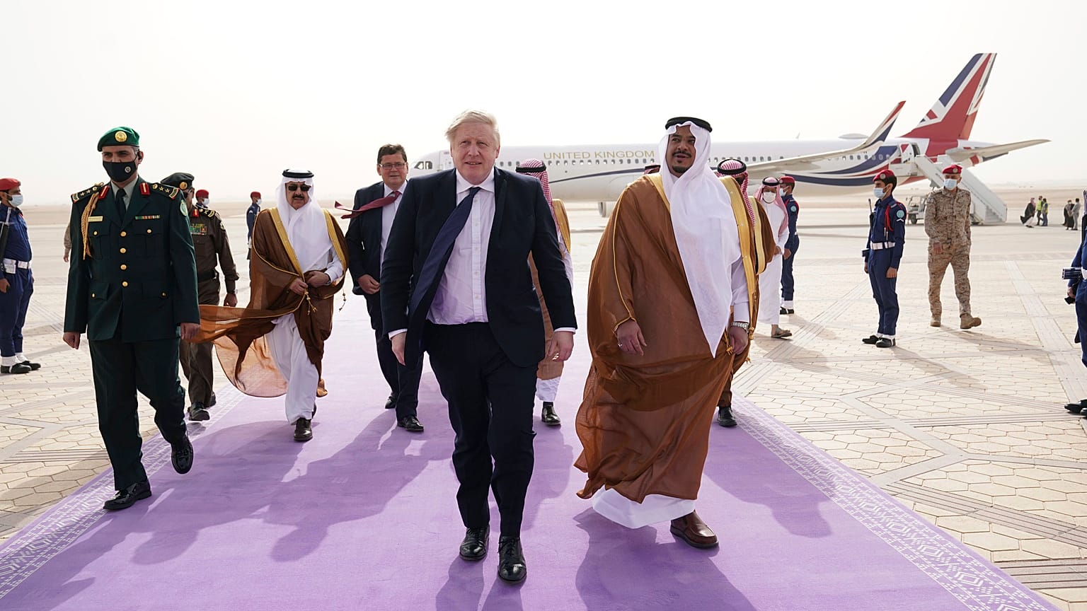 رئيس الوزراء البريطاني بوريس جونسون يصل الرياض، المملكة العربية السعودية