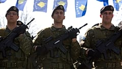 Kosovo Security Force members march during the celebration to mark the 11th anniversary of independence in Pristina