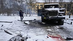 a destroyed Russian military vehicle, Ukraine