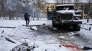 a destroyed Russian military vehicle, Ukraine