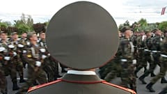 Soldiers of the Transnistrian Army are marching at the Victory Day parade in Tiraspol in 2005