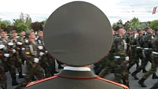 Soldiers of the Transnistrian Army are marching at the Victory Day parade in Tiraspol in 2005