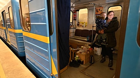 Kyiv's metro stations now serve as bomb shelters for the city's residents, who can receive air raid warnings on their phones