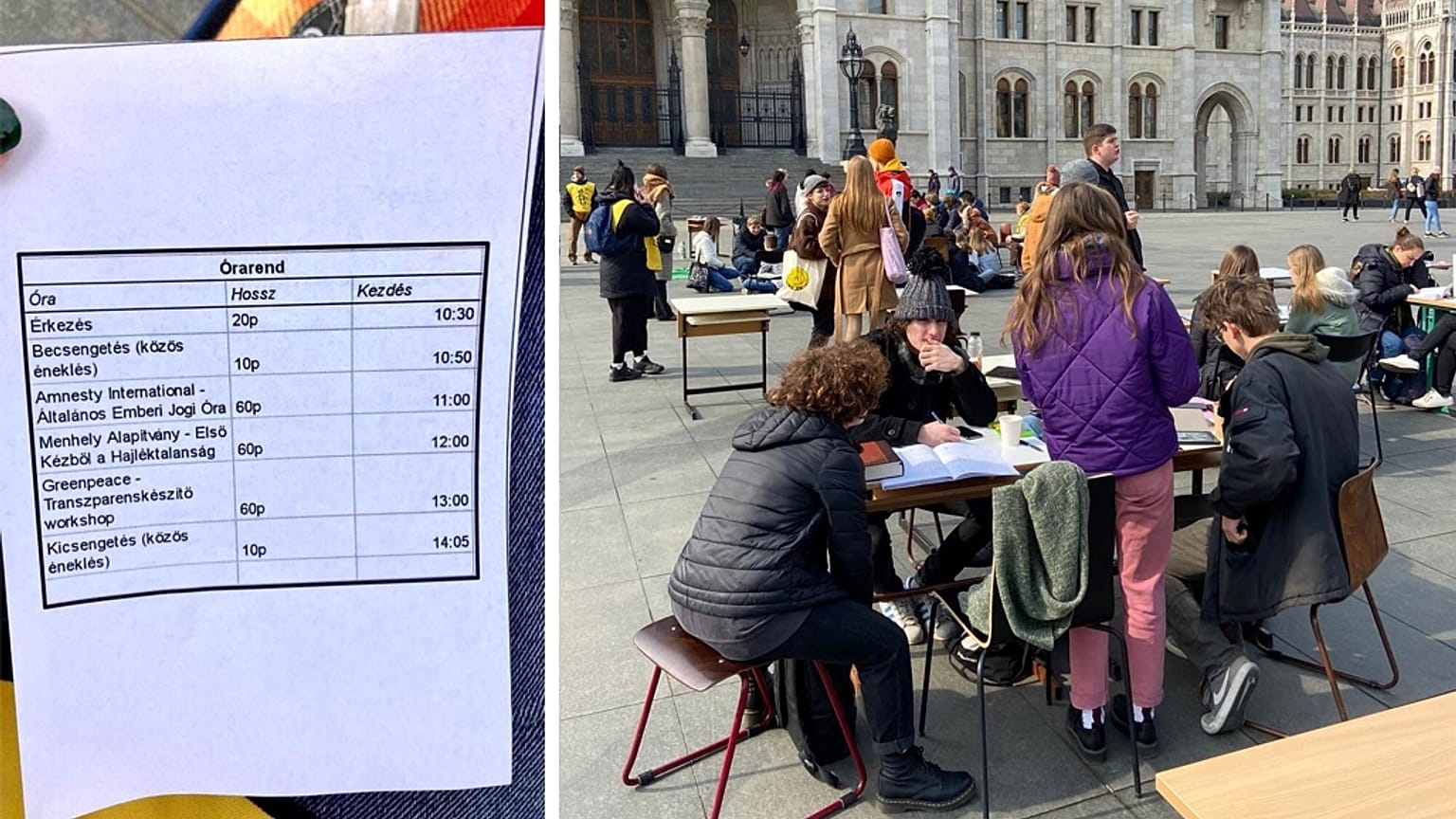 A NAT today nevű demonstráció órarendje és a Kossuth téren zajló rendhagyó tanítás