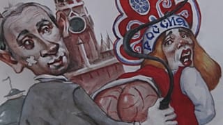 Un des dessins du caricaturiste ukrainien Aleksandr Nikituk, le 17/03/2022 - capture d'écran d'une vidéo de la télévision danoise DR via EBU