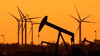 A pumpjack of Wintershall DEA extracting crude oil at an old oil field in Emlichheim, Germany.