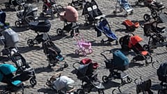 An installation in the centre of Lviv provides a stark reminder of the families who have been shattered by Russia's invasion