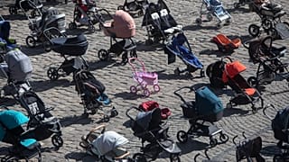 An installation in the centre of Lviv provides a stark reminder of the families who have been shattered by Russia's invasion