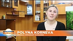 Russian expat Polyna Korneva, who lives with her Ukrainian partner Vadym Kyrylyuk in Madrid