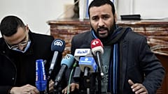 رئيس النقابة الوطنية للصحفيين التونسيين، خلال مؤتمر صحفي في العاصمة تونس في 18 يناير 2022.