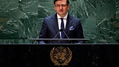 Dmitro Kuleba ukrán külügyminiszter felszólal az ENSZ ukrajnai helyzetről szóló tanácskozásán február 23-án