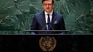 Dmitro Kuleba ukrán külügyminiszter felszólal az ENSZ ukrajnai helyzetről szóló tanácskozásán február 23-án