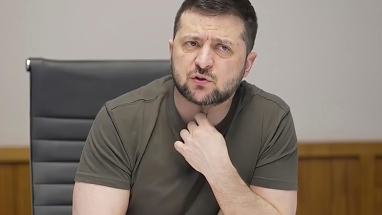 Ukrainian President Volodymyr Zelenskyy speaks during an interview with independent Russian news media from Kyiv, Ukraine, Sunday, March 27, 2022. 