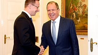 Szergej Larovv orosz külügyminiszter 2016-os magyarországi látogatásán a magyar külügyminiszterrel