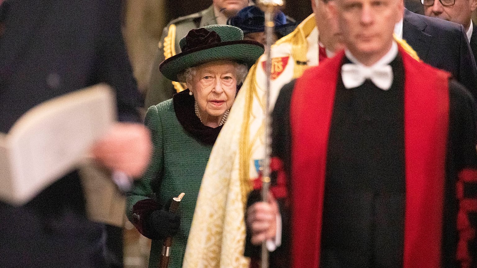 Britain's Queen Elizabeth II arrives for a Service of Thanksgiving for the life of Prince Philip